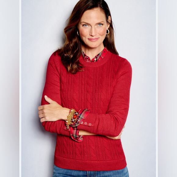 Talbot Woman’s Cable Knit Sweater, Wool Blend, Coral Pink, Size L - Picture 6 of 6